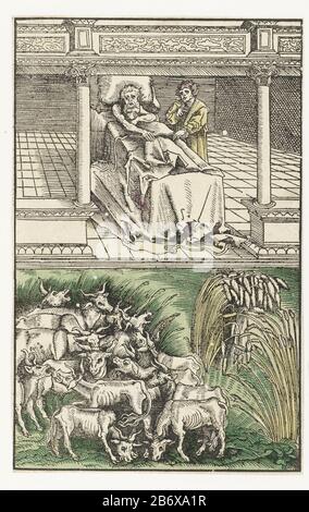 Jozef verklaart de dromen van Farao Joseph neben dem Bett Pharaos von Träumen gequält. Die Abfahrt Wo: Der Pharao wird als eine Art Galerie gezeigt, in der er und Josef zwei Ereignisse in Träumen betrachten. Links vorne die von den mageren Kühen gefressen Fettkühe, rechts die dünnen Ohren am dicken Aren biegen. Hersteller : Druckmaschine: Lucas Cranach (I) Dating: 1523 Physikalische Merkmale: Holzblock mit der Hand in grün, gelb und rot eingefärbtem Material: Papiertechnik: Holzschnitt / Handfarbe Abmessungen: Bild: H 226 mm × W 144 mmToelichtingHoutblocken verwendet: Das testamentliche alte deutsch, Teil I, Stockfoto