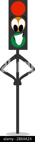 Lächelnde Ampel, Abbildung, Vektor auf weißem Hintergrund. Stock Vektor
