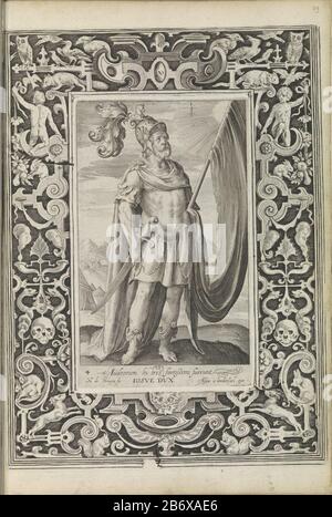 Jozua Iosue Dux (titel op object) Negen besten (serietitel) Joshua, ein berühmter General des Alten Testaments, mit einem schweren d und einer Fahne in den Händen einer Landschaft. Er ist Teil der Neun. Unter den zeigt ein Vers in lateinischer Sprache. Die Vorstellung wird in einem Rahmen mit wirbelnden Verzierungen und verschiedenen Tieren wie Kaninchen, Hunde, Eichhörnchen und Vögeln gehalten. Dieser Druck ist Teil eines Albums. Hersteller: Druckmaschine: Nicolaes de Bruyn (denkmalgeschütztes Gebäude) Herausgeber: Assuerus von Londerseel (denkmalgeschütztes Eigentum) Ort Herstellung: Niederlande Datum: 1582 - 1635 Physische Merkmale: Engra gedruckt auf zwei Blatt Material: Papier Stockfoto