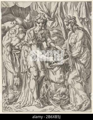 Judit stopt het hoofd van Holofernes in een zak Judit en Holofernes (serietitel) Judith legt den Chef von Holofernes in eine zakJudit und Holofernes (Serientitel) Eigenschaft Typ: Print Seriennummer: 7 / 8Objectnummer: RP-P-ob-7314ogusentie: Hollskestein 2 (Hollkestein) Beschreibung: Hollkestein 2 (Hollkestein 2) Judit hält den abgetrennten Kopf Holofernes in einer Tasche, damit sie ihre Magd hält. Der Druck ist Teil einer achtteiligen Serie, die die Geschichte von Judith und Holofernes erzählt. Hersteller: Druckmaschine: Dirck Volckertsz. Coornhert (zugeschrieben) der Zeichnung von: Maarte Stockfoto