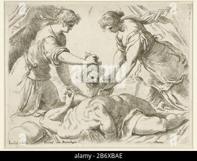 Judith en Holofernes Judith macht den abgetrennten Kopf Holofernes in einer Tasche, die ihr Dienstmädchen vasthoudt. Hersteller : Druckhersteller Jacopo (I) Palma (il Giovane) (denkmalgeschütztes Gebäude) Herausgeber: Giacomo Franco (börsennotiertes Eigentum) Anbieter von Privilegien Unbekannter Ort Herstellung: Druckmaschine: Italien Herausgeber: Venedig Datum: 1554 - 1611 Physikalische Merkmale: Ätzmaterial: Papiertechnik: Ätzmaße: Plattenkante: H 173 mm × W 224 mmToelichtingEen der Drucke in Excellentia et Nobilidate Delineationis Libri Duo, herausgegeben von Giacomo Franco im Jahr 1611. Betrifft: Judith und ihre Dienstmagd setzten Hol Stockfoto