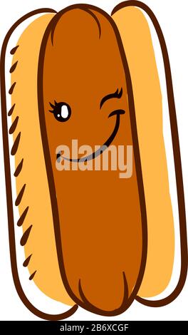 Aufwinkender Hot Dog, Illustration, Vektor auf weißem Hintergrund. Stock Vektor