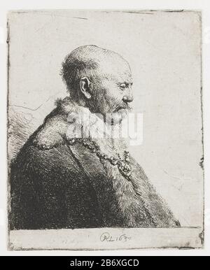 Kaalhoofdige oude man profiel naar rechts rechts rechts rechts rechts rechts rechts neben vader van Rembrandt Alter Mann, Profil des Rembrandt-Immobilientyps (?): Bild-Artikelnummer: RP-P-ob-590Catalogusreferentie: New Hollstein Dutch 62-4 (5) sch 292-2 (3) Anmerkung 3 (4) Hollstein 3 (4) (Hollstein) (Hollstein) (4) (3) (Hollstein) (Anmerkung 3) Monogramm und Datum auf der Rückseite unten Mitte: "RL 1630" Sammlermarke, unten links, gestempelt: Lugt 240 Hersteller: Druckmaschine Rembrandt van Rijn (denkmalgeschütztes Gebäude) in seiner Gestaltung: Rembrandt van Rijn Datum: 1630 Physikalische Merkmale: Ätzmaterial: Papiertechnik: E Stockfoto
