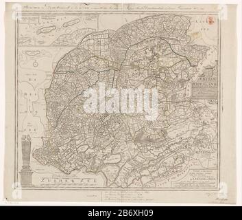 Kaart van Friesland Frisiae Dominium Vernacule Friesland (titel op object) Top Left Deployment Map of Vlieland, Terschelling, Ameland and Schiermonnikoog, with two Shell Sticks: Duitze Miles 15 in a Degree, 3:25 uure Leagues each of 1200 King Rods. Links unten das Bild der Statue des Steinmetzes in Harlingen. Rechts Central Titelkartusche, die von den Armen Frieslands überragt wurde. Unten rechts Schlüssel und Maßstab zwei Pole: Böse deutsche Meilen 15 in einem Grad Ligen, alle 1200 Königsstangen. Gradverteilung entlang der randen. Hersteller: Druckmaschine: Anonymer Verleger J. Covens & Zoon (aufgeführt B. Stockfoto