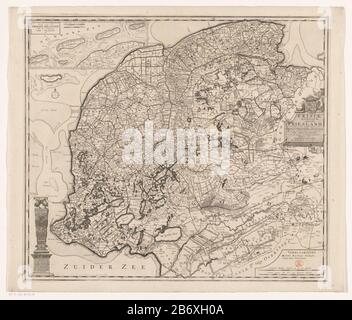 Kaart van Friesland Frisiae Dominium Vernacule Friesland (titel op object) Top Left Deployment Map of Vlieland, Terschelling, Ameland and Schiermonnikoog, with two Shell Sticks: Duitze meil 15 in a Degree, Hours Leagues 20 in a degree. Links unten das Bild der Statue des Steinmetzes in Harlingen. Rechts Central Titelkartusche, die von den Armen Frieslands überragt wurde. Unten rechts Schlüssel und Maßstab zwei Pole: Böse Deutsche meilen 15 in einem Grad Liga Uhr alle 1200 Königsstangen. Gradverteilung entlang der randen. Hersteller: Druckmaschine: Anonymer Verleger Abraham Allard (börsennotiertes Eigentum) provi Stockfoto