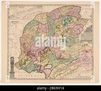 Kaart van Friesland Frisiae Dominium Vernacule Friesland (titel op object) Top Left Deployment Map of Vlieland, Terschelling, Ameland and Schiermonnikoog, with two Shell Sticks: Duitze Miles 15 in a Degree, 3:25 uure Leagues each of 1200 King Rods. Links unten das Bild der Statue des Steinmetzes in Harlingen. Rechts Central Titelkartusche, die von den Armen Frieslands überragt wurde. Unten rechts Schlüssel und Maßstab zwei Pole: Böse deutsche Meilen 15 in einem Grad Ligen, alle 1200 Königsstangen. Gradverteilung entlang der randen. Hersteller: Druckmaschine: Anonymer Herausgeber: François Halma (aufgeführter Prope Stockfoto