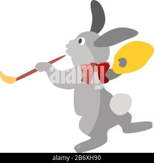 Kaninchen mit Farbpalette, Abbildung, Vektor auf weißem Hintergrund. Stock Vektor