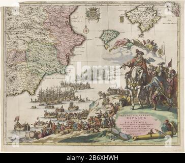 Kaart van Spanje en Portugal, Ca 1703 Theatre de la Gurerre en Espagne et en Portugal (titel op object) Karte von Spanien und Portugal, ca. 1703Theatre de la Gurerre en Espagne et en Portugal (title object) Objekttyp: Picture Item Number: RP-P-ob-67,854Catalogusreferentie: FMH 3271Van Eeghen 3100-3 ( Beschreibung) Karte mit einem Teil der spanischen Ost- und Südküste. Komponente (Blatt rechts) einer großen Karte Spaniens und Portugals in vier Blättern, ca. 1703. Vignette mit König Karl III. Zu Pferd mit seiner Retinue, für ihn ein Spanier. Die Landung der alliierten Truppen in Spanien blieb aus. Die c Stockfoto