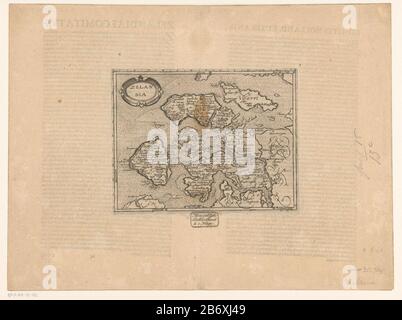 Kaart van Zeeland Zelandia (titel op object) Top links die Titelkartusche. Auf verso Latin tekst. Hersteller: Druckmaschine French High Mountain Datum: 1579 und / oder 1598 - 1602 Physikalische Merkmale: Engra; mit Text auf Verso Druckmaterial: Papiertechnik: Engra (Druckverfahren) / Druckformate: Plattenkante: H 144 mm × W 185 mmToelichtingPrent in einer der folgenden drei verwendeten Publikationen: - Matal, John. Germania Superior Inferior 38 quae etiam Belgium dicitur 16 tabulis Aeneis descripta (...). Köln: John Christopher, 1598. - Matal, John. Europa tabulis Aeneid 166 secundum rationes geo Stockfoto