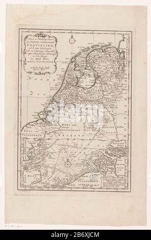 Kaart van de Republiek der Zeven Verenigde Nederlanden Nieuwe en Naukeurige Kaart der Zeeven vereenigde Provincien () (titel op object) Karte der niederländischen Republik. Oben links eine Kartusche mit dem Titel des Bildes und der Skala: Englische Meilen. Entlang der Kanten des Drucks wird eine Gradverteilung gedruckt. Der untere Teil des Bildes zeigt eine Karte der Strände von Holland, Zeeland, Flanders und England. Hersteller: Druckerhersteller Jan van Hunting (denkmalgeschütztes Gebäude) Kartograf Emanuel Bowen (denkmalgeschütztes Gebäude) Kartograf: William Albert Bachiene (nach Objekt aufgelistet) Ort Herstellung: Prin Stockfoto