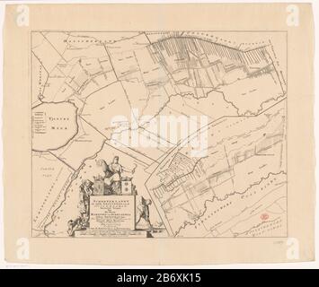 Kaart van de Grietenij Schoterland Schooterlandt de vijfde Grietenije van de Sevenwolden (titel op object) Linke Taste. Kartusche mit Titel und administrativen Informationen über die Grietenij. Um einen Jäger, Ceres, einen Torfschneider und die Waffen von Schoterland und Grietman Martin von Scheltinga. Unter einem Maßstabsbalken: Größe von 1200 Königsstangen staubte eine Uire Liga, deren 2000 Frieden ein übler Duytze Myle 15 in Graad machen. Hersteller: Druckmaschine: Caspar Luyken (zugeschrieben) Kartograf: Bernardus Schotanus à Sterringa (denkmalgeschütztes Gebäude) Herausgeber: François Halma (auf Objekt angegeben) Ort mA Stockfoto