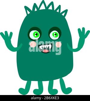 Fröhliches grünes Monster, Illustration, Vektor auf weißem Hintergrund. Stock Vektor