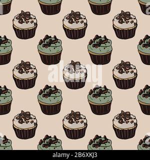 Cupcakes Muster, Abbildung, Vektor auf weißem Hintergrund. Stock Vektor
