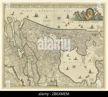 Kaart van graafschap Holland Comitatus Hollandiae tabula pluribus locis recens emendata (titel op object) Map of the County of Holland auf einer Skala von 1:300.000, der Norden die rechte Seite. Oberer rechter Arm von Holland auf einem Boot, das von Meerestieren gezogen wird. Unten links eine Wette mit den Inseln Texel, Vlieland, Terschelling und einem Teil von Ameland. Hersteller : Herausgeber: Frederik de Wit (denkmalgeschütztes Gebäude) Druckerhersteller: Anonymer Ort Herstellung: Herausgeber: Amsterdam Print Maker: Nordholländer dating: CA. 1670 Physikalische Merkmale: Engra, mit der Hand farbiges Material: Papiertechnik: Engra (Printin Stockfoto