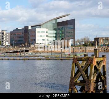 Modernes Atradius-Gebäude im Cardiff Bay Reentwicklungsgebiet, Harbour Drive, Capital Waterside, Cardiff, South Wales, Großbritannien Stockfoto