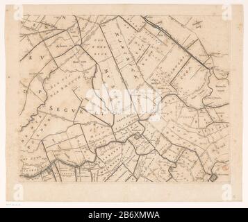 Kaart van het Hoogheemraadschap van Rijnland (twaalfde deel) T' Hoogheymraedschap van Rhynland Zwölfter Teil einer Karte des Rijnlands, bestehend aus fünfzehn Delen. Hersteller: Druckhersteller Cornelis Danckerts (I) Gutachter Jan Jansz. DOU (I) Vermessungsingenieur Steven Pietersz. Von Broeck Huijs Kunde: Rijnland Ort Herstellung: Amsterdam Datum: 1647 und/oder 1687 Material: Papiertechnik: ENGRAA (Druckverfahren) / Ätzmaße: Plattenkante: H 454 mm × W 568 mmToelichtingDeze Print gehört zum zweiten Druck (1687) von 'T' Hoogheymraedschap von Rhynland, einer Wandkarte des Rijnlands bestehend aus A. Stockfoto