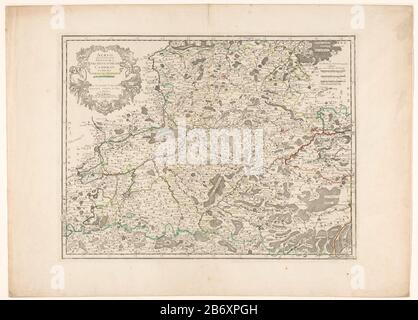 Karte des Erzstifts Cambrai. Oben links die Titelkartusche. Oben rechts drei Pole: 2 Lieues The Haynaut Comm / 2 1/3 Lieues Comm de France / 6 Mille Pas Geometriques. Die Karte hat eine Gradverteilung entlang der randen. Hersteller: Druckereihersteller: Anonymer Kartograf Nicolas Sanson (I) (denkmalgeschütztes Gebäude) Herausgeber: Pierre Moullart-Sanson (möglich) Herausgeber: Robert de Vaugondy (möglich) Privileganbieter: Ludwig XVI (König von Frankreich) (denkmalgeschütztes Gebäude) Ort Herstellung: Paris Datum: 1657 und / oder 1727 - 1766 - Physische Merkmale: Ätzung und Engras, handfarbenes Material: Papier-Tech Stockfoto