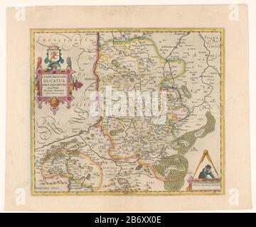 Kaart van het Hertodom Limburgensis ducatus Nova descriptio (titel op object) Karte des Duchy of Limburg-Stadt. Oben links die Titelkartusche über den Armen des Herzogthums Limburg-Stadt. Rechts eine Kartusche mit Maßstabsleiste: 2 Miliaria Germanica COMMUNIA. Die Karte wird mit einer Gradskala entlang der Kanten geliefert. Auf verso Französisch tekst. Hersteller : Druckmaschine: Anonymer Kartograf: Ägidius Martini (erstes halbes 17. Jahrhundert) (denkmalgeschütztes Gebäude) Herausgeber: Henricus Hondius Ort Herstellung: Amsterdam Datum: 1628 - 1633 Physische Merkmale: Enra, handfarbig; mit Text in der Briefpresse auf der Verso mA Stockfoto