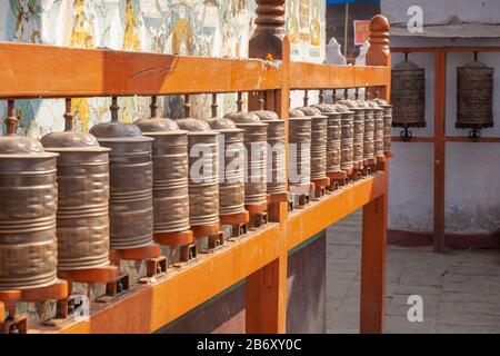 Gebet-Räder von Boudhanath Stupa, Kathmandu, Nepal Stockfoto