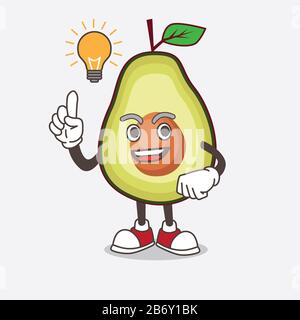 Eine Illustration der Figur des Avocado-Fruchtscartoon-Maskottchens erhält eine Idee Stockfoto