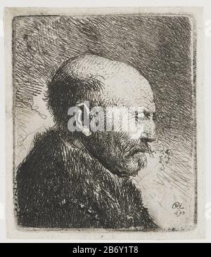Kale man in profiel Kaalhoofdige oude man profiel naar rechts de vader van Rembrandt bald man in Profil kahlköpfiger alter Mann, Profil rechts; der Vater des Rembrandt-Immobilientyps (?): Bildnummer: RP-P-ob-591Catalogusreferentie: New Hollstein Dutch 62-5 (5) Bartsch 292-3 (3) Hinweis 4 (4) Hollstein Dutch 292-3 (3) Hinweis: 4 (4) Markierung / Marken: Monogramm und Datum unten rechts, "RHL 1630" Sammlermarke, verso unten links, gestempelt: Lugt 240 Hersteller: Printer Rembrandt van Rijn (denkmalgeschütztes Gebäude) in der Gestaltung: Rembrandt van Rijn Datum: 1630 Körperliche Merkmale: Radierung mA Stockfoto