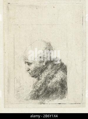 Kale man in profiel naar rechts: Kleine Büste (der Vater von Rembrandt?) Immobilientyp: Bild Artikelnummer: RP-P-ob-12.389katalogusreferentie: Neue Hollstein Hollstein Holländisch und Flämisch (Rembrandt-Text) 61-Kopie f/Marken: Sammlerinschriften, so gestempelt: 240 Mark, so gestempelt: Druckmaschine: Anonym von Rembrandt van Rijn drucken Datum: Nach 1630 Physikalische Merkmale: Ätzmaterial: Papiertechnik: Ätzmaße: Plattenkante: H 81 mm × W 62 mmToelichtspielplatte Kopie auf den gleichen Druck von Rembrandt. Betreff: Alt Stockfoto