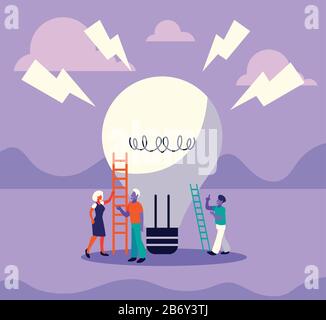 Geschäftsleute mit Glühbirnen, Menschen und Ideen Vektorgrafiken Stock Vektor