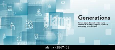 Generationen Altern Web Header Banner und Icon Set Stock Vektor