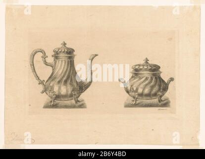 Kan en suikerpot Can und suikerpot Objekttyp : Artikelnr. Drucken: RP-P-1890-A 16133 Aufschriften / Marken: Sammlermarke, Verso, gestempelt: Lugt 2228numer, Rekto handschriftlich '5' Hersteller: Druckerhersteller Eduard Niermans (Objektliste) Datum: 1869 - 1890 Material: Papiertechnik: Ätzmaße: Kantenplatte: H 150 mm × W 248 mm Betreff: Tee- und Kaffeezubereitungsbehälter oder Metall: Eimer, Dose, Behälter, Trommel, Zinn Stockfoto