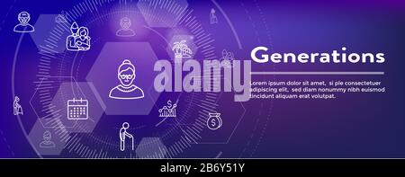 Generationen Altern Web Header Banner und Icon Set Stock Vektor