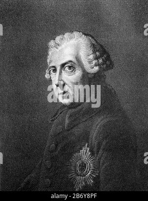 Friedrich II. Oder Friedrich der Große, 24. Januar 1712-17. August 1786, im Volksmund "Alter Fritz" genannt, war König im Jahre 1742, König von Preßburg ab dem Jahre 1776/Friedrich II. Oder Friedrich der große, 24. Januar 1712-17. August daheim, volksfreundlich der alte Fritz genannt, war ab 1742 König in, ab 173 König von Preßen und ab 1742 Kurfürst von Brandenburg, historisch, digital verbesserte Wiedergabe eines Originals aus dem 19. Jahrhundert / Digitale Produktion einer Originalanlage aus dem 19. Jahrhuntert, Stockfoto