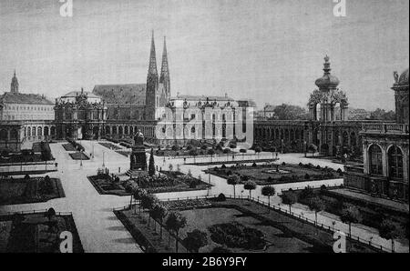 Der Zwinger in Dresden, Sachsen, Deutschland, Foto aus dem Jahr 1895 / der Zwinger in Dresden, Sachsen, Deutschland, Foto von 1895, historisch, digital verbesserte Wiedergabe eines Originals aus dem 19. Jahrhundert / Digitale Produktion einer Originalanlage aus dem 19. Jahrhuntert, Stockfoto