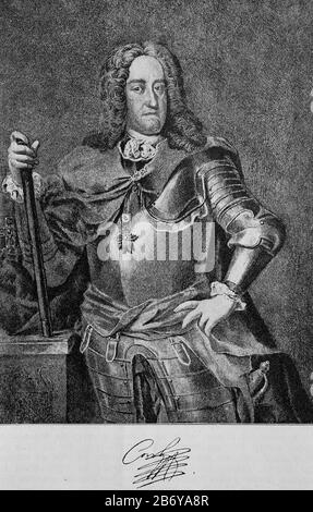 Karl VI. Franz Joseph Wenzel Balthasar Johann Anton Ignaz, 1. Oktober 1685-20. Oktober 1740, war von 1711 bis 1740 Römisch-Deutscher Kaiser und Erzherzöge von Österreich sowie Landesherr der anderen habsburgischen Erblande / Karl VI Franz Joseph Wenzel Balthasar Johann Anton Ignaz, 1. Oktober 1685-20. Oktober Österreich, Krieg von 1711 bis 1730 römisch-deutscher Kaiser und Erzherzog von   sowie Souvern der übrigen habsburgischen Erblande, historisch, digital verbesserte Wiedergabe eines Originals aus dem 19. Jahrhundert / Digitale Produktion einer Originalanlage aus dem 19. Jahrhuntert, Stockfoto