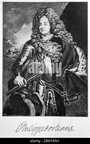 Philippe II. De Bourbon, duc d'Orléans, 2. August 1674-2. Dezember 1723, auch Philippe II. Genannt D'Orléans kurz gesagt, war Titulatur von Chartres (1674-1701) und nach dem Tod seines Vaters 1701 Herzog von Orléans, Valois, Nemours und Montpensier, Fürst von Joinville, Graf von Beaujolais und mehrfaches Paar aus Frankreich/Philippe II. De Bourbon, duc d'Orléans, 2. August 1674-2. Dezember 1723, kurz auch nur Philippe II. D'Orléans genannt, war Titanherzog von Chartres (1674-1701) und nach dem Tod Seines Vaters 1701 Herzog von Orléans, Valois, Nemours und Montpensier, Fürst von Joinville, Gr Stockfoto