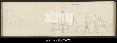 Kasteel Heeswijk Blatt 24 verso und 25 recto aus einem Skizzenbuch mit 65 bladen. Hersteller : Künstler Cornelis Pronk (möglich) Künstler: Abraham de Haen (II) (möglich) Zeichner: Hendrik Spilman (Namensnennung abgelehnt) Ort Herstellung: Heeswijk Datum: 1701 - 1759 Physikalische Merkmale: Bleistift- und stiftgraues Material: Papiertinte Bleistifttechnik: Stiftunterschrift: Schloss wo: Schloss Heeswijk Stockfoto