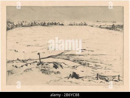 Katwijk aan zee in de Winter Beherbergt in einem verschneiten, hügligen Landschap. Hersteller: Druckmaschine: Frederika Henriette Hosen Smit (persönlich unterzeichnet) Datum: 1885 - 1931 Material: Papiertechnik: DRYPOINT / Plattentonabmessungen: Plattenkante: H 189 mm × W 280 mm Betreff: Schneestandbilder und Landschaften mit Konstruktionen von Menschen: Katwijk aan Zee Stockfoto