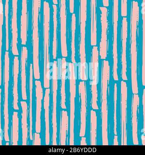 Linearer geometrischer Streifen nahtloser Vektor-Muster Hintergrund. Grober malerischer Pinselstrich mit Streifenmuster. Handgezeichnete, lackierte vertikale Grunge-Streifen Stock Vektor