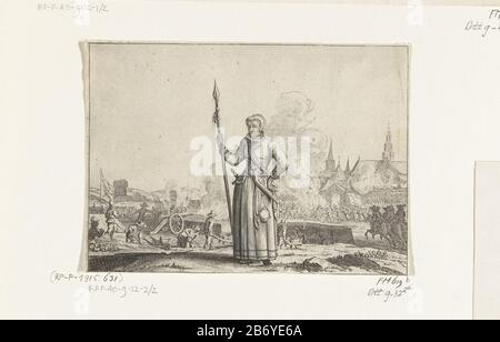 Kenau traf op de achtergrond het belag van Haarlem, 1573 fügte hinzu: Kenau simonsdochter hasselaer, auf voller Länge mit Spitze stehend, im Hintergrund die Belagerung von Haarlem, 1573. Hersteller : Druckhersteller: Anonymer Standort Herstellung: Nordniederland Datum: 1600 - 1699 Physische Eigenschaften: Engra-Material: Papiertechnik: Engra-Messungen (Druckverfahren): Blatt: H 117 mm × b 165 mmToelichtingNiet in Frederik Muller; Nummer hinzugefügt durch RPK. Vergleichen Sie FMH 619 (RP-P-ob-79 243) mit Verdacht auf einen Ursprung. Betrifft: Belagerungskrieg von Haarlem, Wenn: 1573 - 1573 Stockfoto