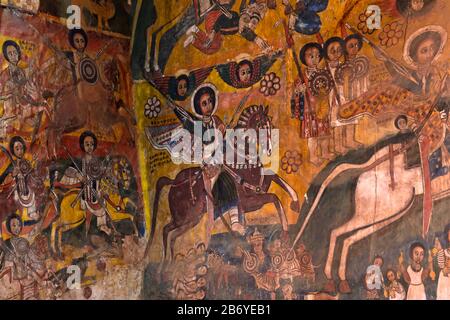 Fresko in der Kirche Abraha wa Atsbaha, Region Gheralta, Tigray, Äthiopien Stockfoto