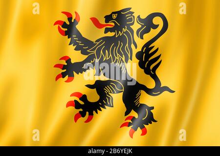 Flagge der Region Nord-Pas-de-Calais, Frankreich schwenkt Bannersammlung. 3D-Abbildung Stockfoto