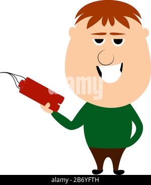 Junge mit Dynamit, Illustration, Vektor auf weißem Hintergrund. Stock Vektor