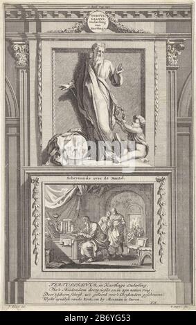 Kerkvader Tertullianus van Carthago Tertullianus Ouderling van Karthago Schryvende over de Mantel (Titel op object) Der Kirchenvater Tertullian von Karthago sucht einen Engel, der ihm einen Lorbeerkranz anbietet. Tertullian steht auf einem Sockel. Auf der Vorderseite eine Szene, Wo: Er schreibt in einer seiner Schriften. Drucken Sie oben Mitte markiert: II. Teileseite: 240. Hersteller : Druckerhersteller Jan Luyken (denkmalgeschütztes Gebäude) Druckerhersteller: Zacharias Chatelain (II) (denkmalgeschütztes Gebäude) in Zeichnung: Jan Goeree (denkmalgeschütztes Eigentum) Autor: François Halma (denkmalgeschütztes Gebäude) Herausgeber: François Halma Herstellungsort: Amsterdam Datum: Stockfoto