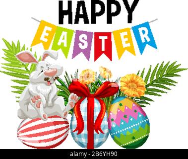 Posterdesign für ostern mit osterhase und dekorierten Eiern Illustration Stock Vektor