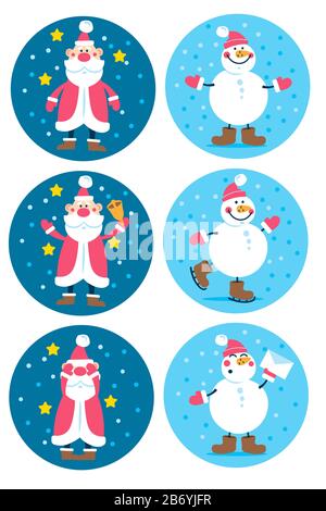 Set mit süßen Weihnachts- und Neujahrsfiguren für Grafik- und Webdesign Stock Vektor