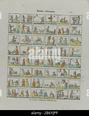 Kinder oefeningen (titel op object) Leaf mit 48 Vorstellungen von Kinderspielen, Wo: Unter Seesaws, Drachenfliegen, Bogenschießen, Rock und Hooping. Oben rechts nummeriert: N. 131. Hersteller : Herausgeber: Brepols & Dierckx Sohn (denkmalgeschütztes Gebäude) Druckmaschine: Anonymer Ort Herstellung Turnhout dating: 183-1911 Physikalische Merkmale: In Gelb, Grün und Orange gefärbter Holzschnitt; Textdruckmaterial: Papiertechnik: Holzschnitt / Farben / Druckformate: Blatt: H 399 mm × W 330 mm Betreff: Spiele für Kinder und Playsseesawswingen (Kinderspiel) mit speziellen Objekten (Murmeln, TOP, Hoffnung usw.) Stockfoto