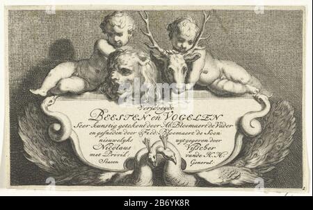 Kinder dieren Dieren (serietitel) Die Platte mit niederländischem Text wird von Schlangen und Rostern getragen. Über dem Textzeichen ein Löwe und zwei kleine Kinder. Titeldruck für eine Serie von 14 Bildern mit verschiedenen Eingeborenen. Hersteller: Druckmaschine: Frederick Bloemaert (auf dem Objekt angegeben) zum Zeichnen von: Abraham Bloemaert (auf dem Objekt angegeben) Herausgeber: Nicolaes Visscher (I) (auf dem Objekt abgebildet) Anbieter von Privilegien: States General (auf dem Grundstück) Ort Herstellung: Druckmaschine: Utrechter Verleger: Amsterdam Datum: Nach 1635 - 1670 Physische Merkmale: Engra-Material und Ätzungsmaterial: Papiertechniqu Stockfoto