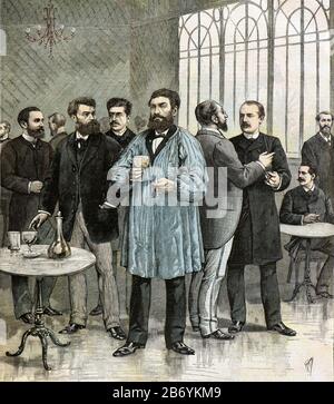 Meyer Henri (* um 1899 in Paris) - Die Abgeordneten im Stab der nationalen Versammlung von 1892, Portait von Basly, Pelletan, Millerand, Thivrier, Le Senne, Laguerre, Rivet und Cassagnac - Privatsammlung Stockfoto