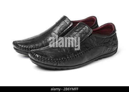 Schwarze Herrenlederschuhe isoliert auf weißem Hintergrund Stockfoto