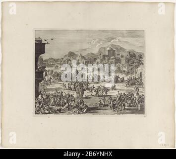 Kindermoord te Betlehem De Kindere moort tot Bethlehem (titel op object) Eine Wohnung in Bethlehem Mütter versucht, ihre Kinder vor Herodes Soldaten zu schützen. Die Soldaten wurden alle Jungen zwei Jahre und jüngere Vermoorden eingewiesen. Hersteller : Druckerhersteller Jan Luyken (Listed Building) Herausgeber: Pieter Mortier (I) (Listed Building) Anbieter von Privilegien Unknown (Listed Property) Ort Herstellung: Amsterdam Datum: 1708 Physikalische Merkmale: Ätzmaterial: Papiertechnik: Ätzmaße: Plattenkante: H 341 mm × W 434 mmToelichtingIllustratie für: Icones Biblicae Veteris et Novi Testamenti, Stockfoto