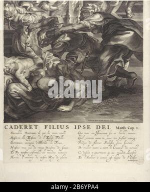 Kindermoord te Betlehem, rechte Fragment the infanticide in Bethlehem. Verzweifelte Mütter versuchen, ihre Kinder vor Herodes Soldaten zu schützen. Am Rand eine zweispaltig-Signatur, in zwei Spalten, in Frans. Hersteller: Zu drucken von: Paul Pontiusprentmaker: Anonym zum Gemälde von Peter Paul Rubens Autor: Barthélemy Piélat (denkmalgeschütztes Gebäude) Herausgeber: Johannes de Ram (denkmalgeschütztes Eigentum) Ort Produktion: Zu drucken von: Antwerpen Herausgeber: Amsterdam Datum: 1668 - 1693 Physische Merkmale: Fahrzeugmaterial: Papiertechnik: Enra (Druckverfahren) Abmessungen: Blatt: H 549 mm × W 457 mm Motiv: Stockfoto